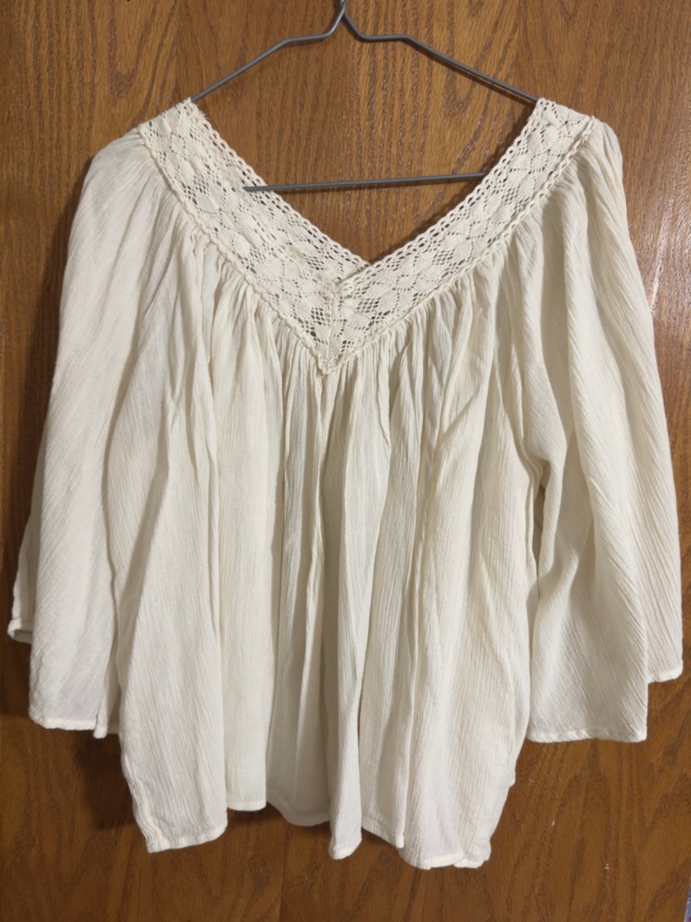 Ralph Lauren Denim & Supply Gauzy Peasant Top Size Small Ivory Crochet
